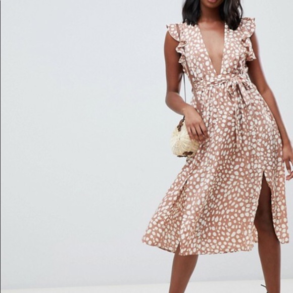 glamorous polka dot midi dress